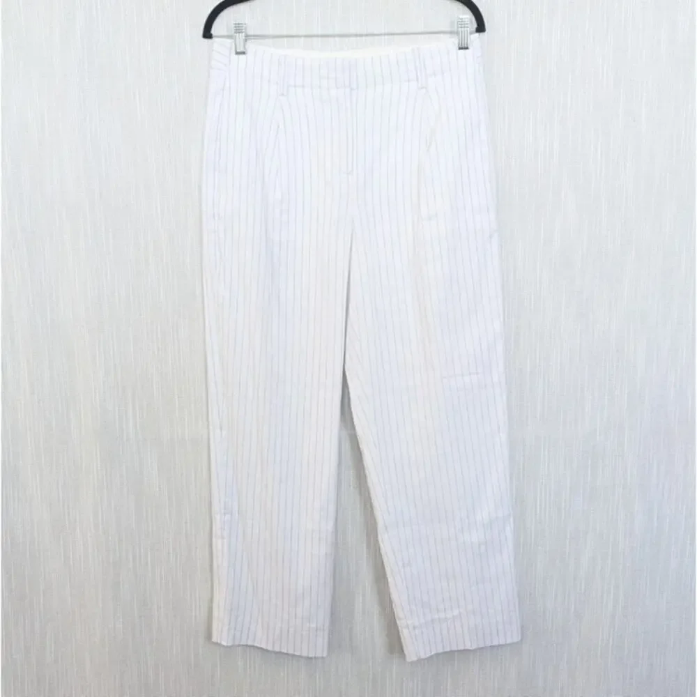 J.Crew Pleated Tapered Pant in Pinstripe Linen-Viscose Blend CN780 Womens 6 NWT